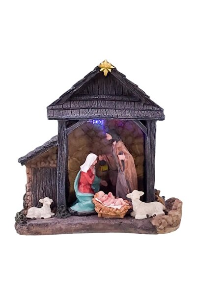 OEM Casa din rasina cu iesle si oameni, cu lumina, 18x18 cm, multicolor