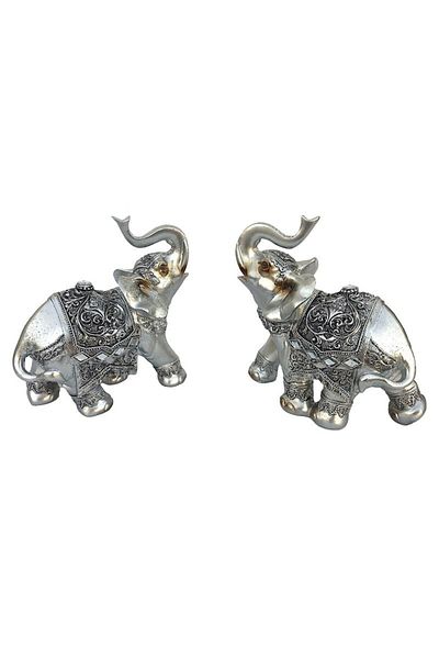 OEM Set 2 Decoratiuni din rasina, Elefanti cu Strasuri, 16x15/15x14cm, Argintiu