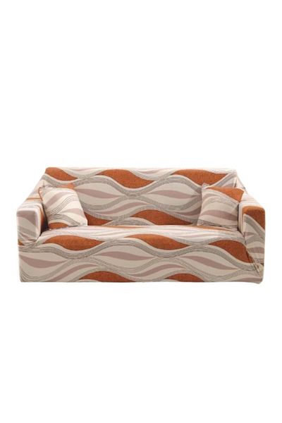 OEM Husă elastică pentru canapea, Comfort, Elastan, Imprimeu bicolor cu valuri, M-2 locuri, 145-185cm