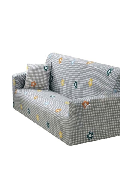 JOJO HOME Husa elastica pentru canapea, Jojo Home, imprimeu Flori si Carouri,...