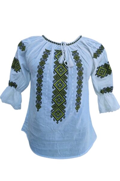 OEM Ie pentru dama, traditionala, bumbac, Alb-bej, marime M