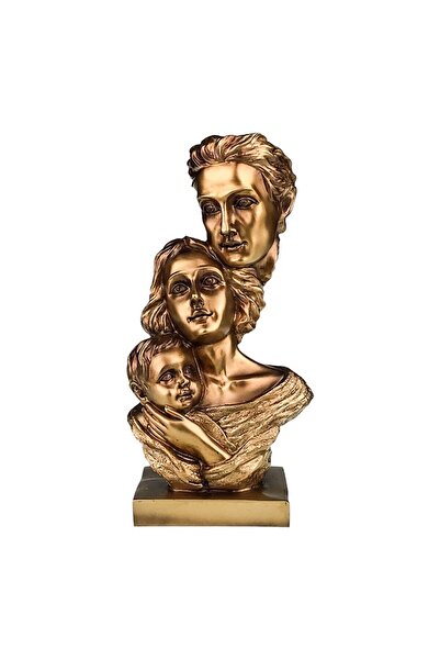 OEM Resin Statue Representing a Family: Mother, Father, Child, 18x33 cm, Gold