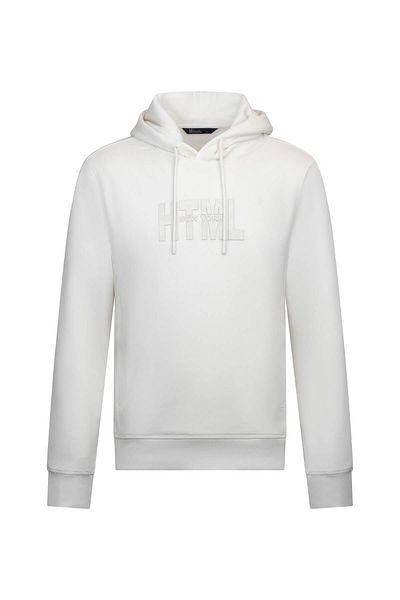 Hatemoğlu White Regular Fit Cotton Hooded Kangaroo Pocket Sweatshirt