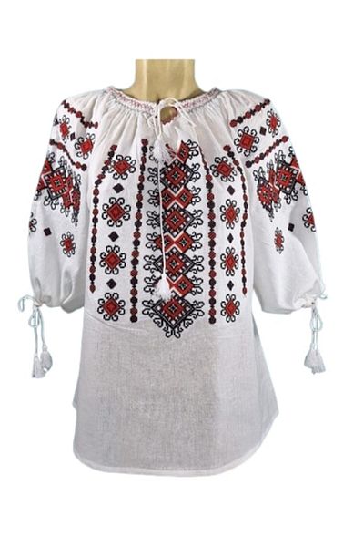 OEM Women's Blouse, Red-Black Embroidery, Cotton, Traditional Model, 3/4 Sleeve, Size 2XL