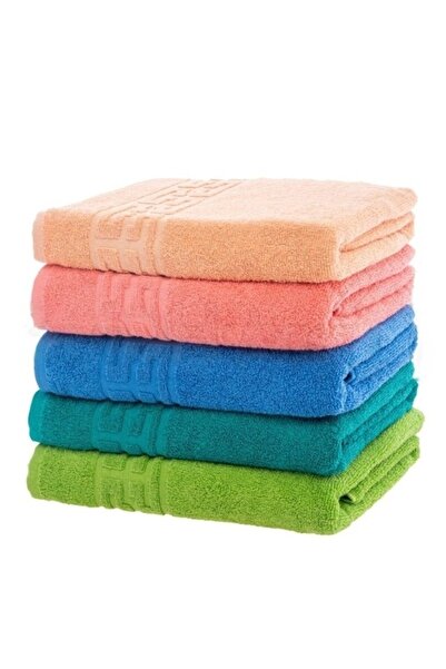 OEM Set 5 Hand Towels, Cotton, Plain, Greek Border, 500g/m², 30X50cm, Multicolor