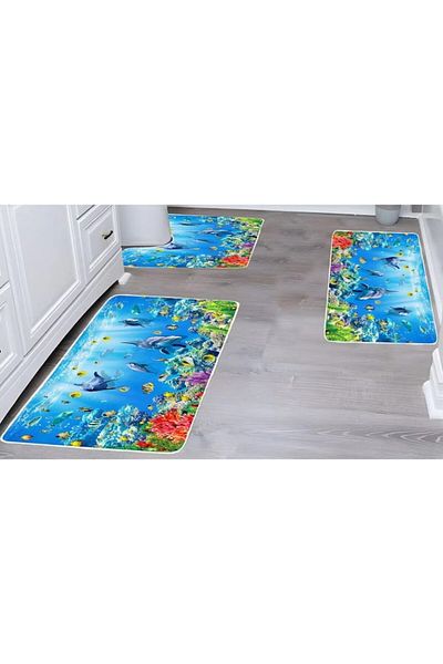 OEM Set 3 covoare de Baie, Antiderapant, imprimeu Gri-Auriu, 50x60cm, 50x80cm, 60x100cm
