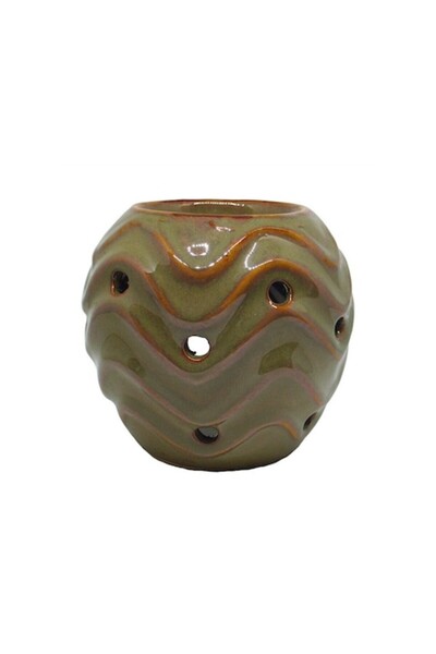 OEM Lumânare ceramică, aromaterapie, cu dungi orizontale și găuri, 10 cm, maro