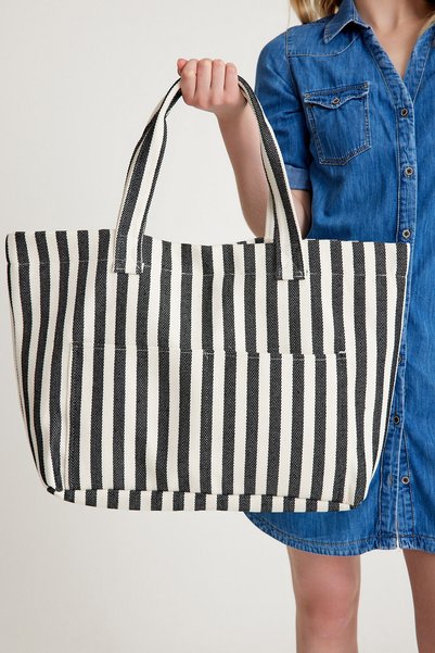 SoMami Premium Cotton Woven Women's Colorful Striped Beach Bag / Shoulder Bag
