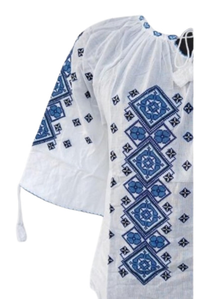 OEM Women's Traditional Embroidered Shirt in Blue-Black, Cotton, 3/4 Sleeve, Size M