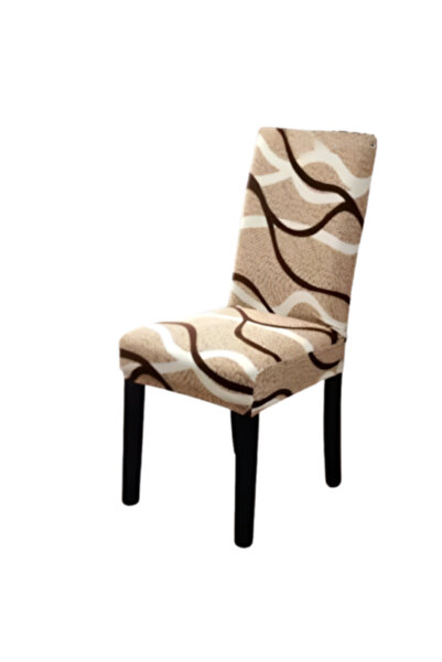 OEM Set 6 huse pentru scaune, Poliester cu Elastan, Imprimeu Valuri, Bej Nuante