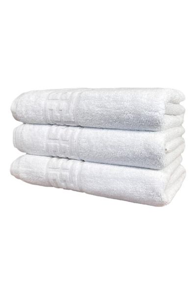 OEM Set 3 Bath Towels, Cotton, Greek Border Design, 500g/m², 70x140cm, White
