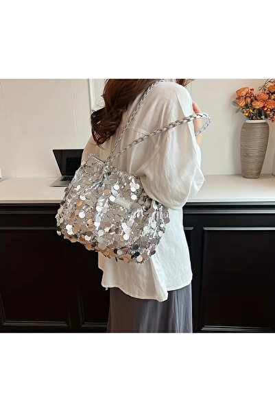 sunandjoy Pullu çanta , silver gümüş renk büyük pullu çanta