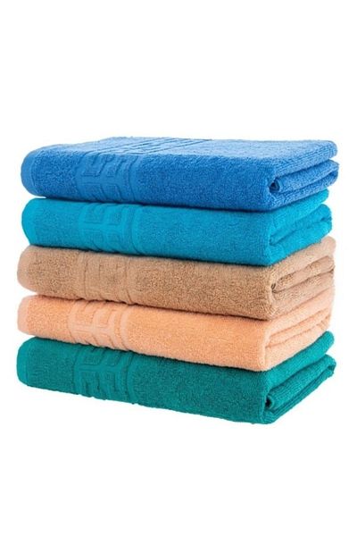 OEM Set of 5 bath towels, Cotton, Plain, Greek Border, 500g/m², 70x140cm, M10, Multicolor