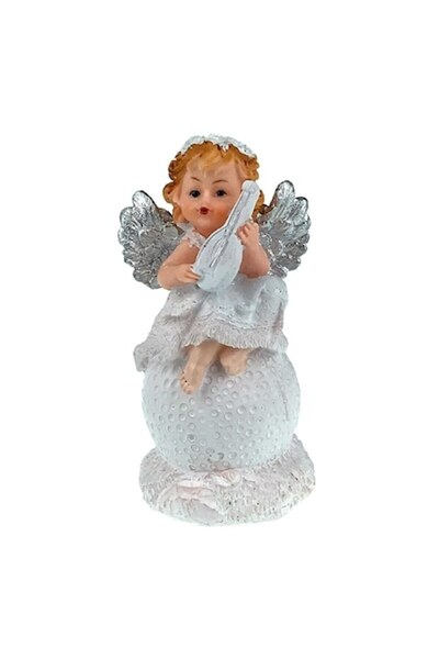 OEM Figurină înger cu instrumente muzicale pe glob iluminat din plastic 7x14 cm