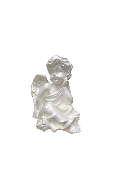 OEM Decoratiune din rasina Ingeras asezat, 21cm, alb perlat