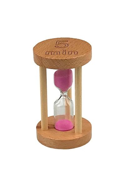 OEM Wooden Hourglass with Writing, 5 Minutes, 5x9 cm, Brown-Pink