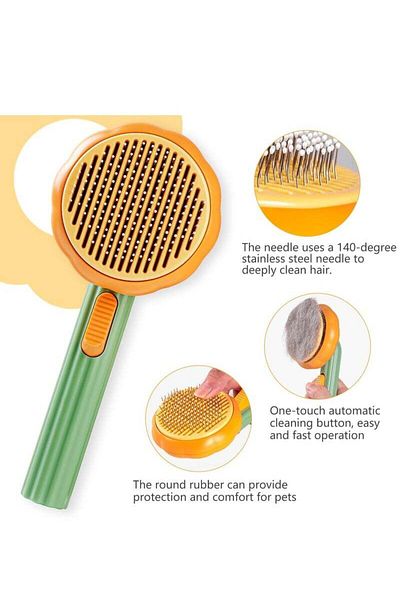 COOYA Pumpkin-Shaped Pet Grooming Brush, With Release Button, For Removes Tangles and Loose Hair (Green)