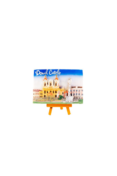 OEM Resin Decoration with Wooden Stand Representing the Catholic Dome in Timisoara, 9x13cm