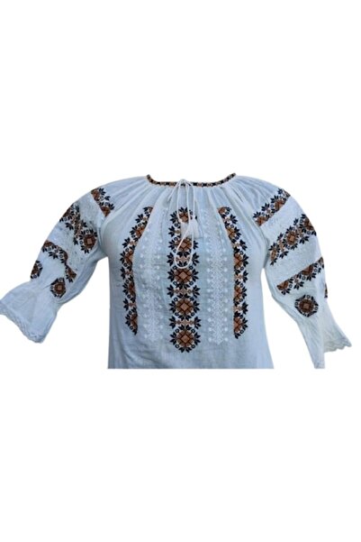 OEM Ie pentru dama, traditionala, bumbac, Bej-alb, marime XL