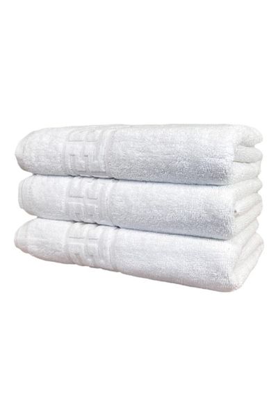 OEM Set 3 Bath Towels, Cotton, Greek Border Design, 500g/m², 70x140cm, White