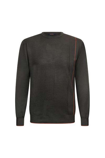 Hatemoğlu Khaki Regular Fit Jacquard Crew Neck Wool Knitwear Sweater