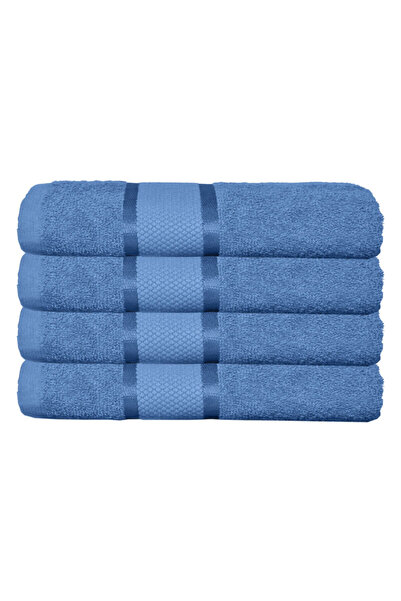 OEM Set 4 Face Towels, Cotton, Solid Color, 400g/m², 50x90cm, Blue