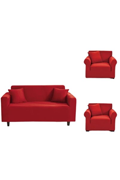 OEM Elastic Slipcover for Sofa and 2 Armchairs, Uni, 180x230cm/90x140cm, Red