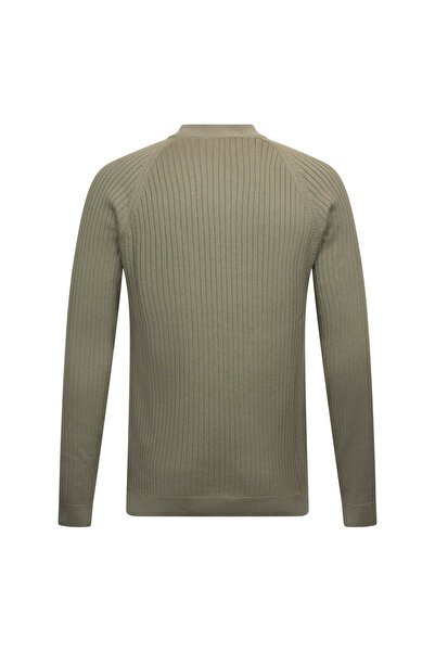 Hatemoğlu Khaki Regular Fit Ribbed Quarter Turtleneck Cotton Knitwear Sweater