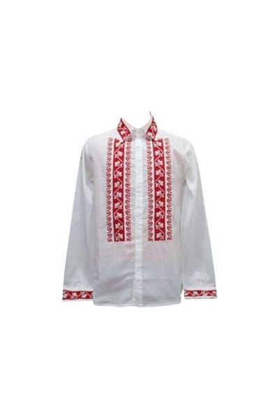 OEM Men's Traditional Style Shirt with Long Sleeves, Cotton, Red Embroidery, Size L