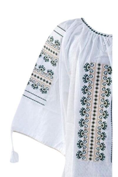 OEM Women's Blouse with Traditional Embroidery, Black-Beige, Cotton, Size 2XL