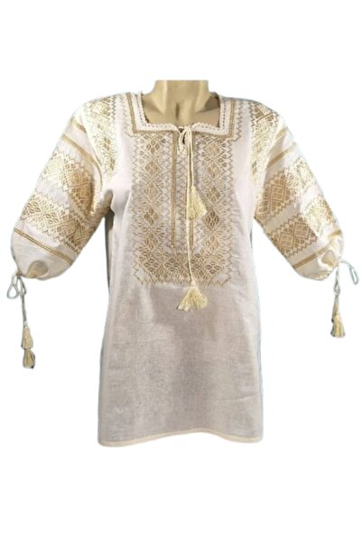 OEM Women's Blouse, Cotton, Traditional Design, 3/4 Sleeve, Beige Embroidery, Size L