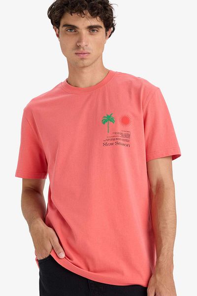 DeFacto 100% Cotton Regular Fit Crew Neck Printed Short Sleeve T-Shirt F8543Ax25Hs
