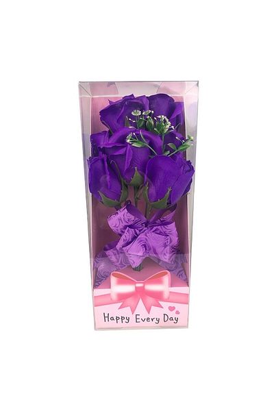 OEM Buchet format din cinci trandafiri de sapun/spuma, ambalat in cutie tiplata, M5, 10X25 cm