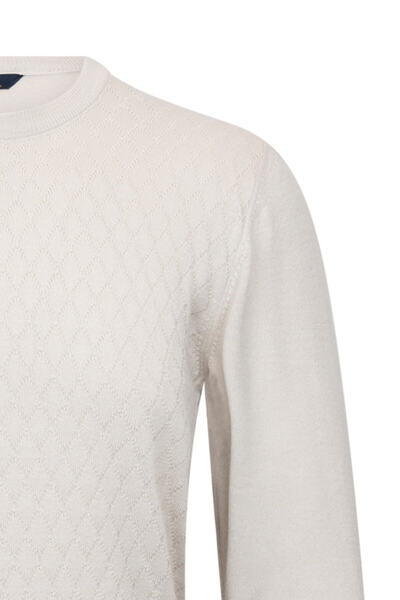 Hatemoğlu Beige Regular Fit Jacquard Crew Neck Wool Knitwear Sweater