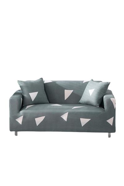 OEM Elastic Sofa Cover Comfort, Elastane, Triangle Print, L-3 Seats, 185x230cm, White-Grey