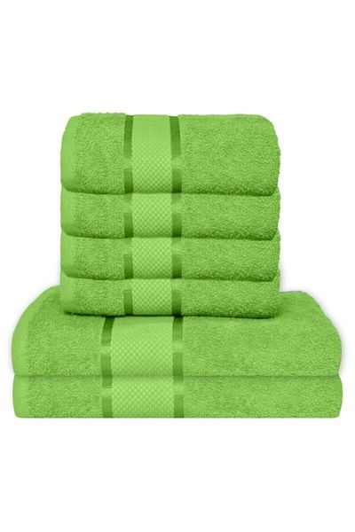 OEM Set 6 prosoape de baie, Bumbac, Uni, 400g/m², 50x90cm/70x140cm, Verde Mar