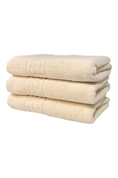 OEM Set 3 Bath Towels, Greek Border Design, 500g/m², 70x140cm, Ivory