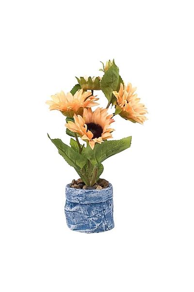 OEM Ghiveci cu crizanteme, 15x25 cm, ceramica si plastic, galben-multicolor