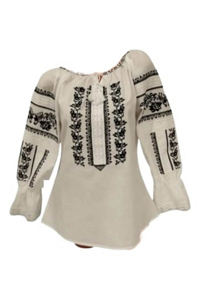 OEM Ie dama, traditionala, bumbac, Alb-negru, marimea S