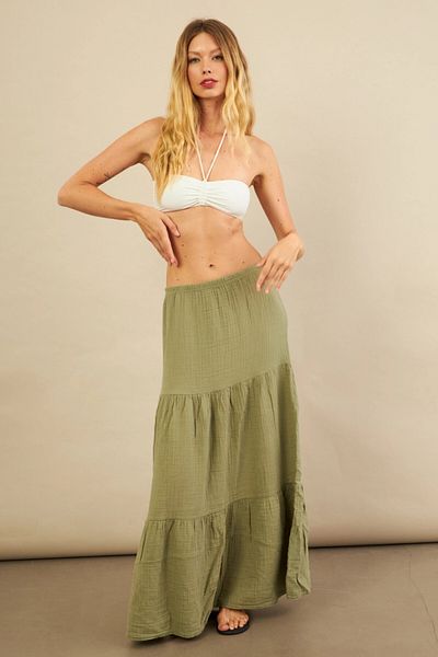 Cool & Sexy Fusta de damă verde verde cu fantă de muselină ÖM7016