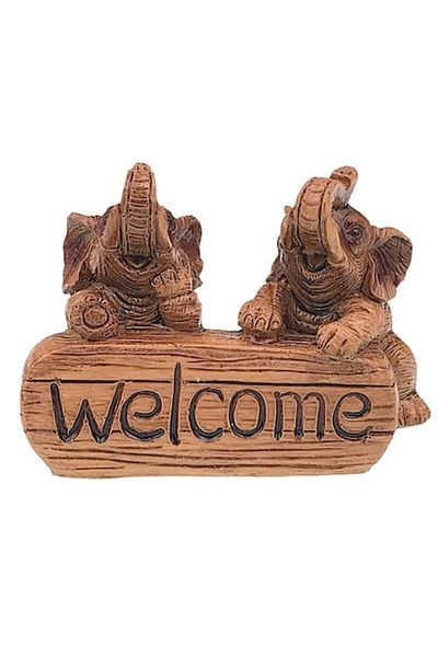OEM Decoratiune din rasina, Elefanti-Welcome, 9x7cm, Maro, M2