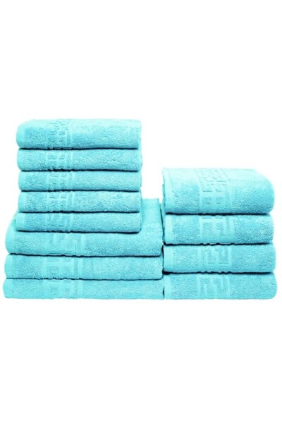 OEM Set 12 prosoape de baie, bumbac, uni, bordură grecească, 500g/m², albastru cer