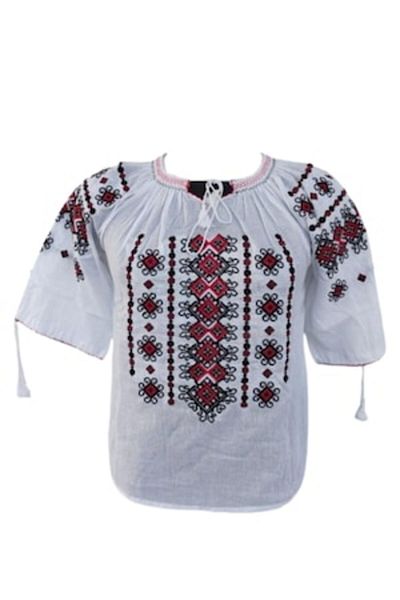OEM Women's Blouse Traditional Model, Short Sleeve, Cotton, Embroidery Black-Red, Size S