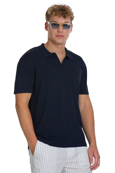 Hatemoğlu Navy Blue Regular Fit Polo Neck Rayon T-Shirt