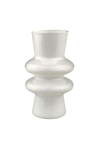 OEM Glass Vase with Two Connected Circles, 11x20 cm, White