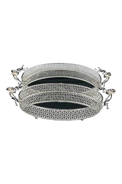 OEM Set de 2 boluri metalice pentru fructe cu oglindă, 23x40 cm, argintiu