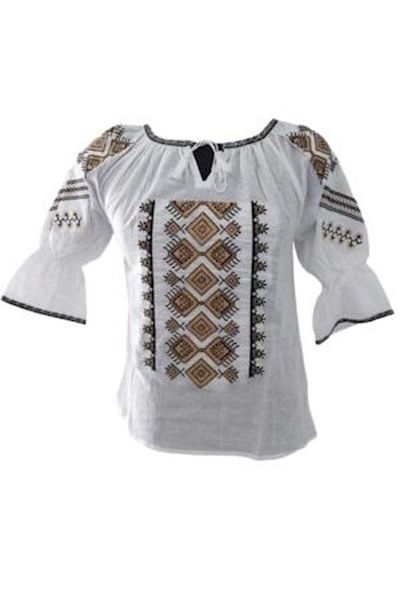 OEM Women's Traditional Embroidered Blouse, Black-Beige, Cotton, Size 3XL