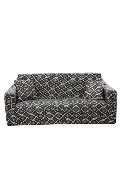 OEM Elastic Sofa Cover, Comfort, Elastane, Abstract Print, M-2 Seater, 145-185cm, White-Grey