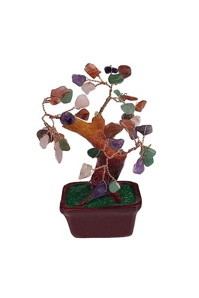 OEM Ceramic Decoration, Feng Shui Tree, 3 Branches, 8x13cm, Aventurine Stones, Multicolor