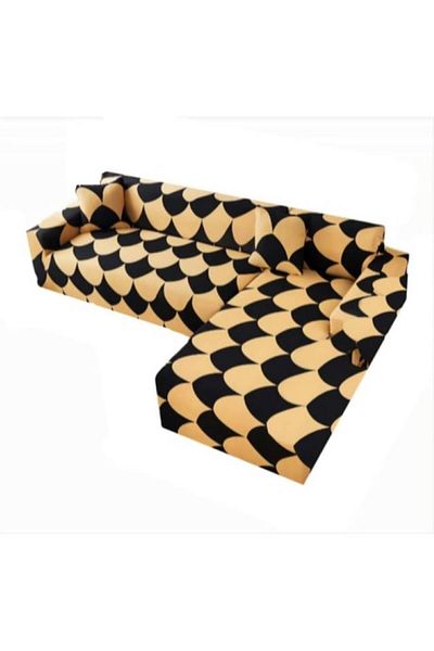 JOJO HOME Elastic Slipcover for Corner Sofa, Jojo Home, Abstract Print, Yellow and Black